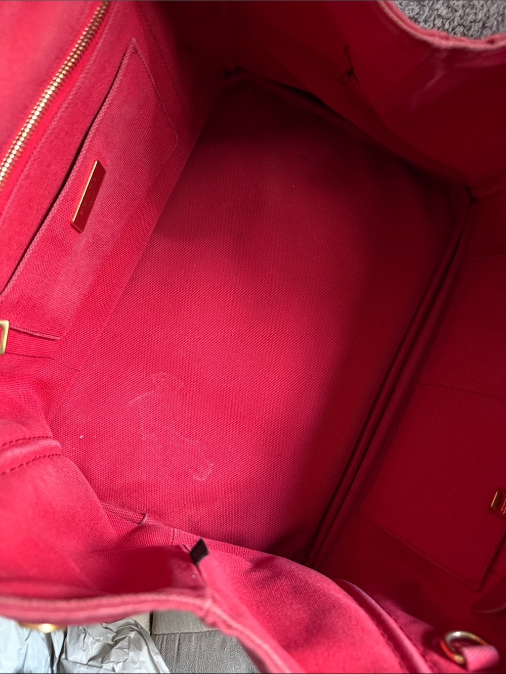 Prada Canapa Pink-Red Canvas Tote with Gold Hardware - Picture 9 of 16
